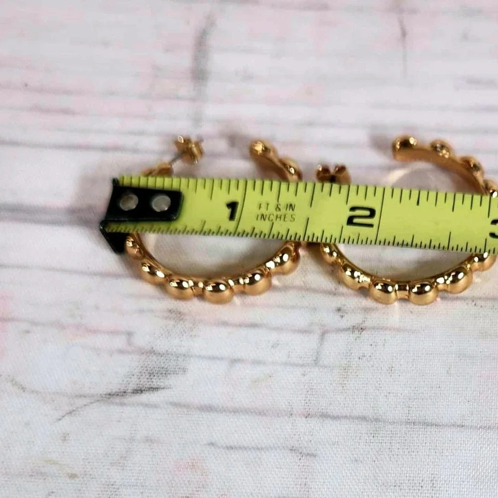 Gold Tone Beaded Hoop‎ Earrings Small Classic Jewelry - Pieced